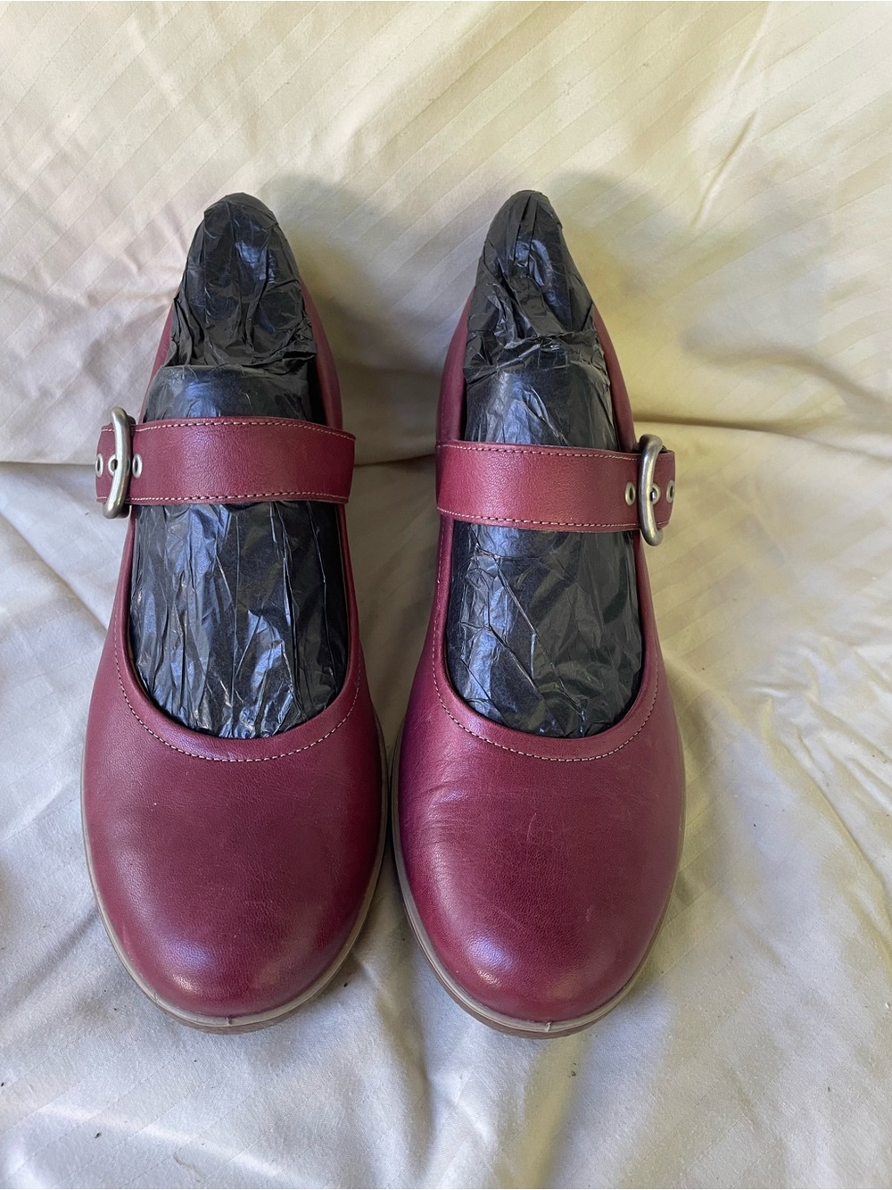 Ecco Burgundy Mary Jane Wedge Shoes